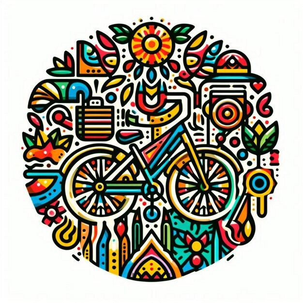 Photo a colorful design with a bicycle in the middle