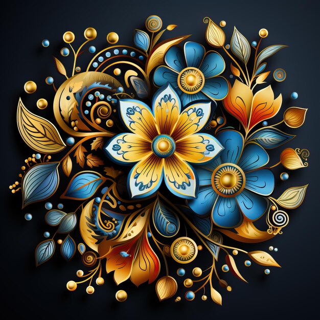 a colorful design with flowers and a black background.