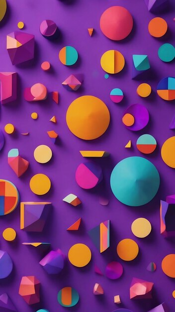 A colorful design with geometric shapes on a purple background