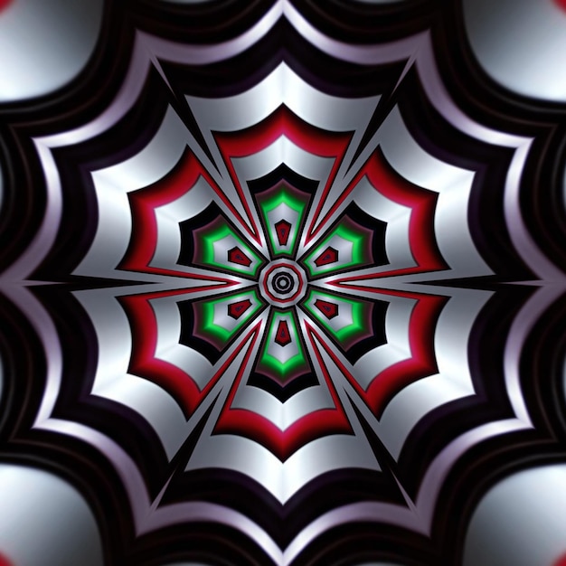 A colorful design with a green and red design in the center.