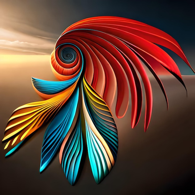 A colorful design with a red and blue feather in the middle.