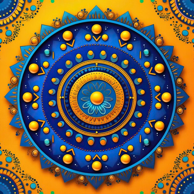 A colorful design with a yellow background with a blue circle and the word god on it