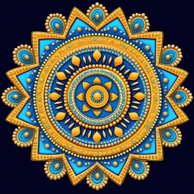 A colorful design with a yellow and blue circle and a blue circle with a yellow star on it
