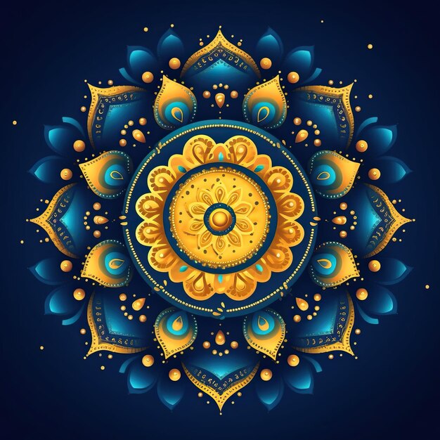 A colorful design with a yellow flower and a blue background