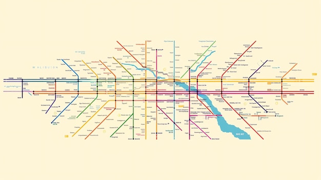 Foto una mappa colorata e dettagliata del sistema della metropolitana di una città fittizia la mappa presenta una varietà di stazioni