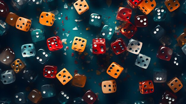 Photo colorful dice on dark background