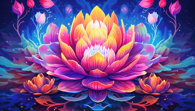 A colorful digital art of blooming lotus plant Generative AI