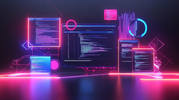 有色彩的數碼編碼環境,有多幕顯示程式語言和夜間數據可視化