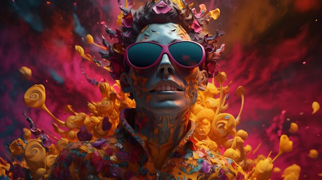 a colorful digital image of a skeletal man in his sunglasses