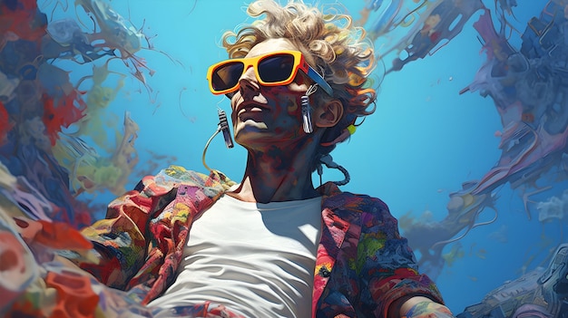 красочное цифровое изображение скелетного человека в солнцезащитных очках