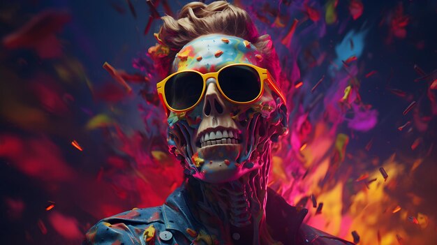 красочное цифровое изображение скелетного человека в солнцезащитных очках