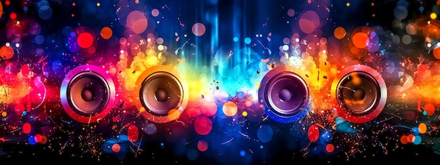 Photo colorful digital music sheet music abstract background banner bass speakers made with generative ai