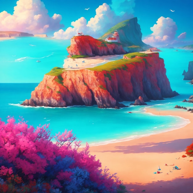 A colorful digital painting Beautiful seaside landscape