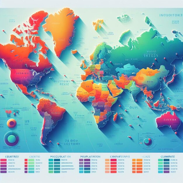Photo colorful digital world map