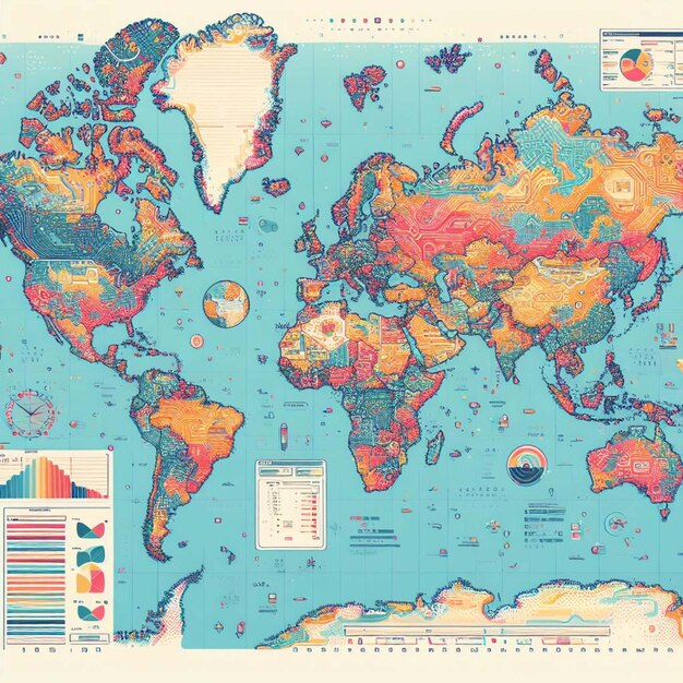 カラフルなデジタル世界地図