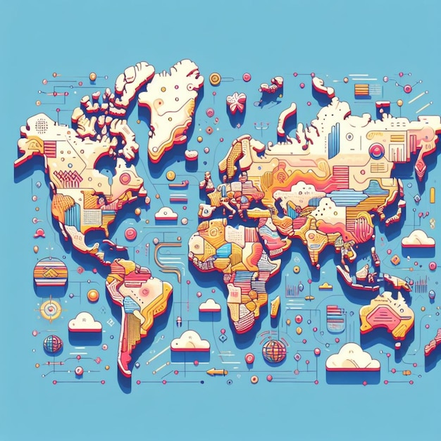 Colorful Digital World Map
