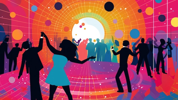 Photo colorful disco dancefloor poster illustration