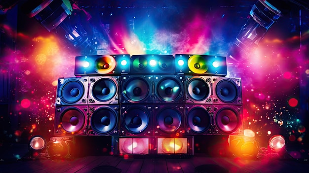 Photo colorful disco lights and speakers