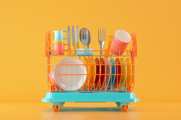 写真 色とりどりの食器棚 皿 フォーク スプーン カップ