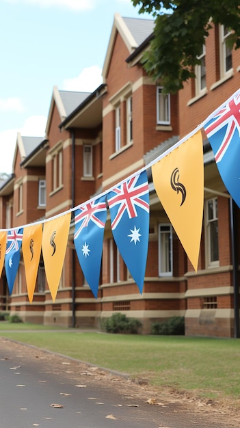 Photo a colorful display of australian flags and bunting or environmental culture