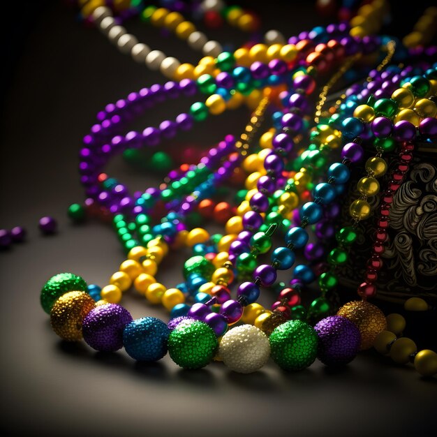 A colorful display of beads and beads is displayed on a table.