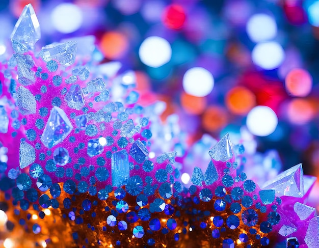 Foto un display colorato di cristalli blu e viola con la parola 