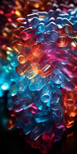 A colorful display of colored glass beads.