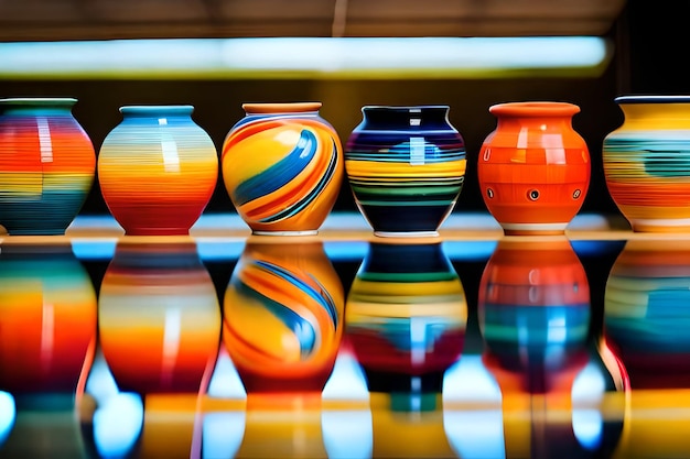 Foto un display colorato di vasi colorati con la parola 