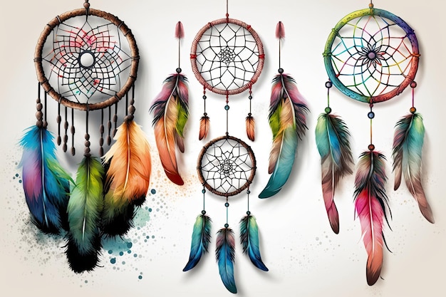 Colorful Display of Dream Catchers Hanging on a Wall Generative AI