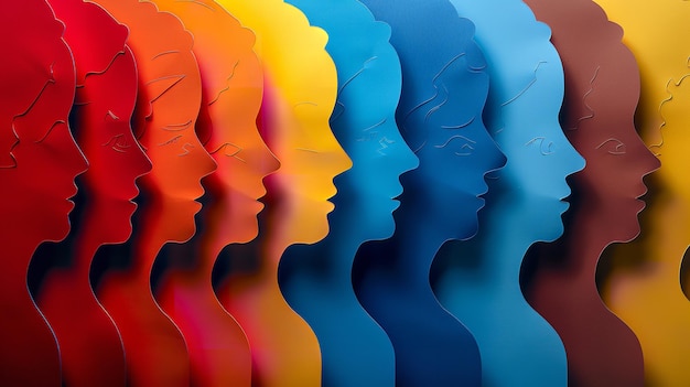 a colorful display of faces of womens faces