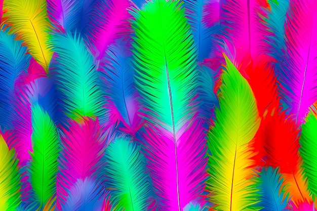 A colorful display of feathers with the word love on the bottom