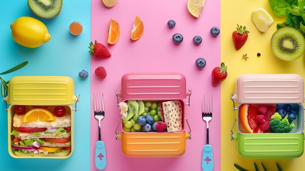 Photo a colorful display of fruits and berries including a container of fruit