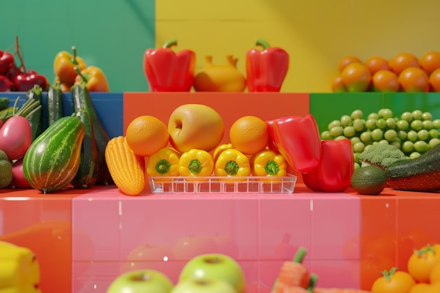 Photo a colorful display of fruits and vegetables in a market