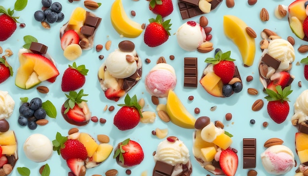 a colorful display of ice cream and chocolate