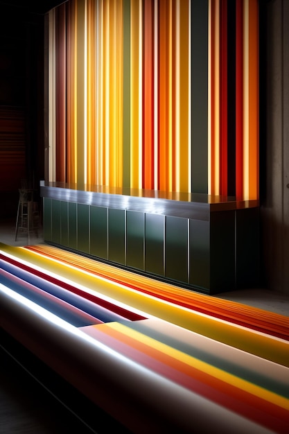 A colorful display of light and a chair