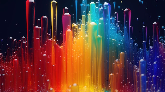 虹の形をしたカラフルな液体のディスプレイ