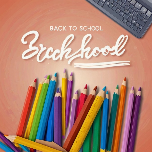 a colorful display of pencils with a keyboard and a computer keyboard