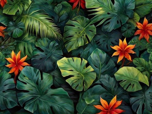 a colorful display of tropical plants and flowers