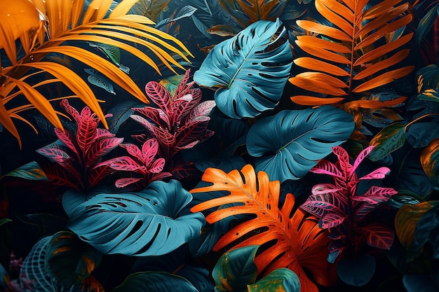 色とりどりの熱帯植物の展示と熱帯という言葉