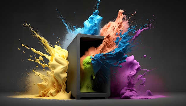 A colorful display with a colorful explosion inside