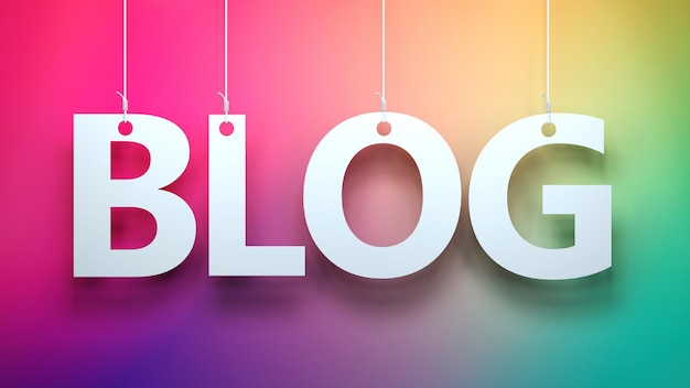 A colorful display with the word blog hanging from it.