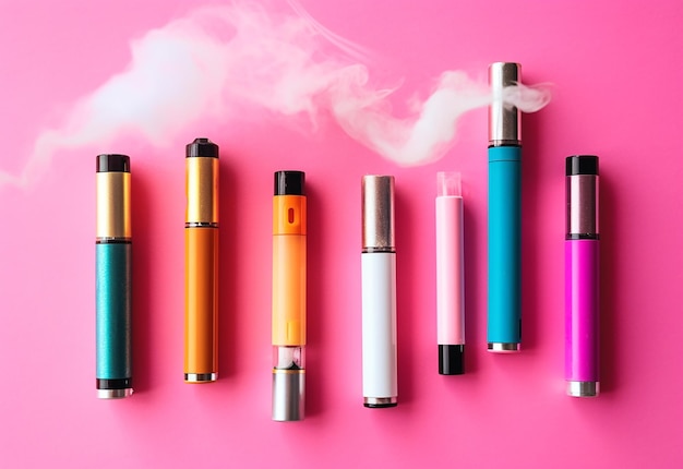 Фото Цветные одноразовые электронные сигареты на розовом фоне