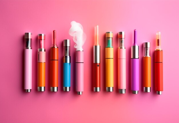 Фото Цветные одноразовые электронные сигареты на розовом фоне