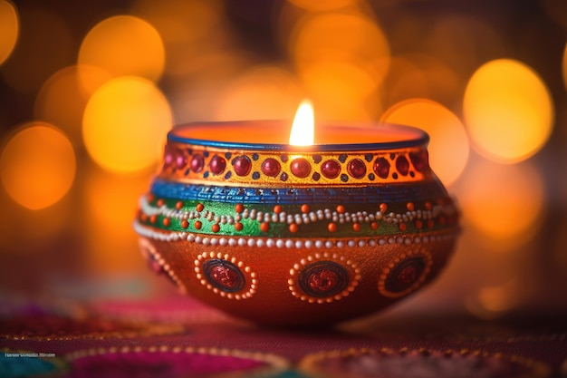 A colorful diwali lamp with the word diwali on it