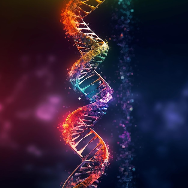 A colorful dna double helix with the word dna on it