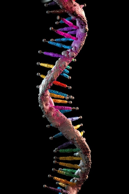 Foto un filamento di dna colorato con tanti bastoncini colorati