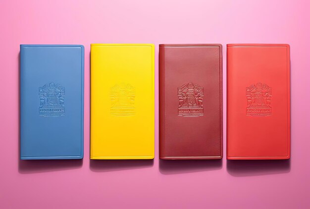 Photo colorful document covers in the style of dark pink and azure