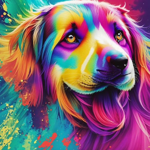 Colorful dog colorful background AI generated