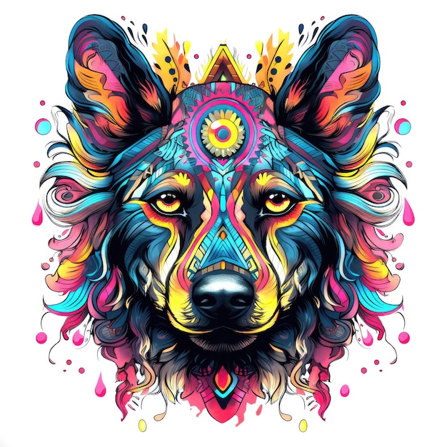 Colorful dog mandala art on white background Design print for tshirt mug pillow sticker case emblem tattoo embrodery and puzzle