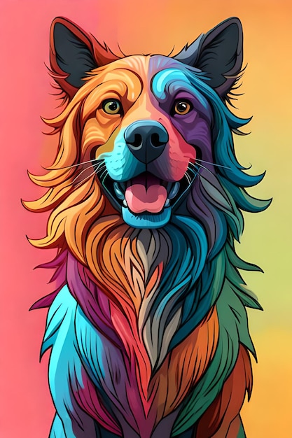 Colorful dog portrait with a pink background